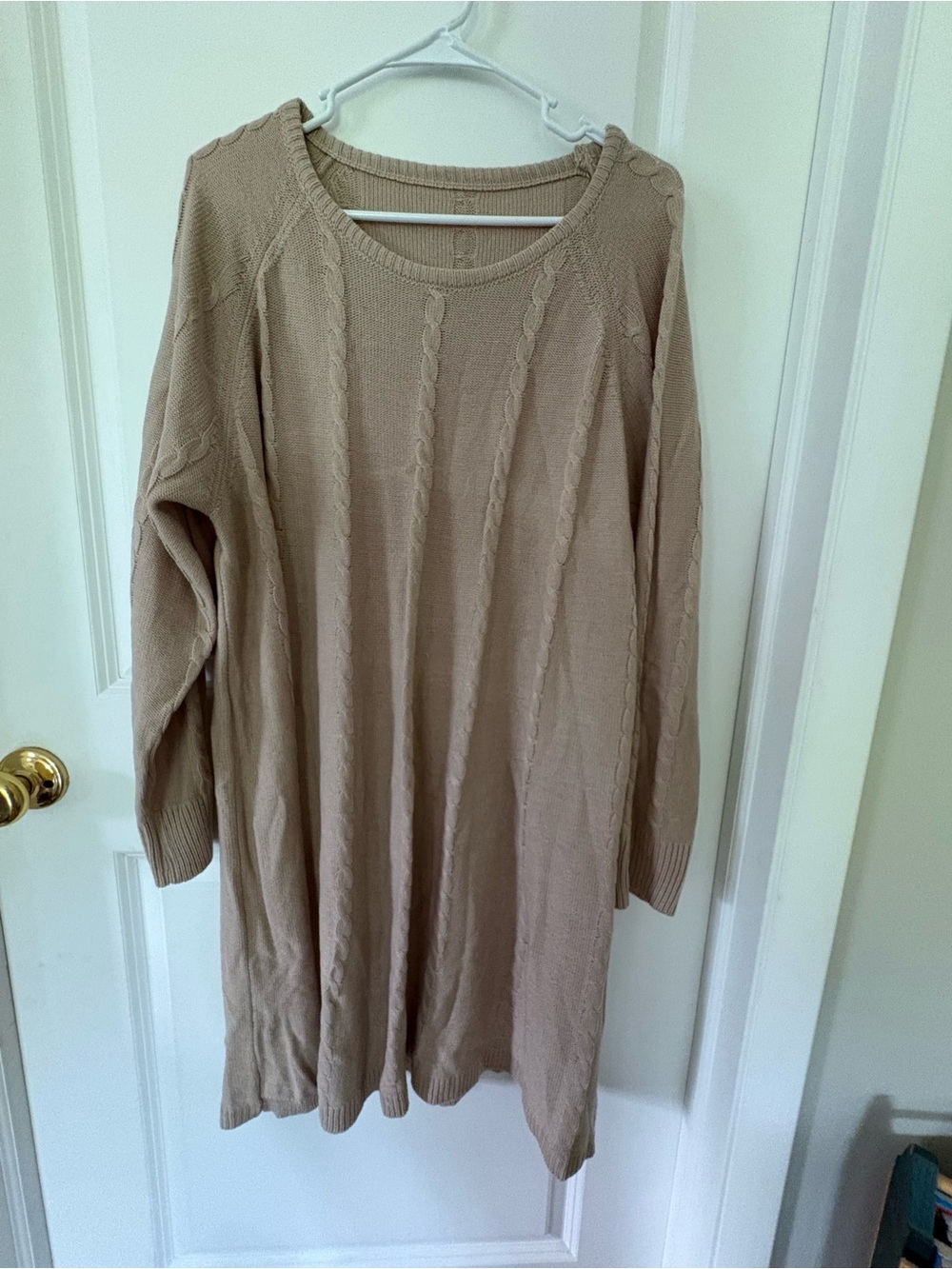 3XL Women's Cable Knit Long Sleeve Sweater Dress - Beige